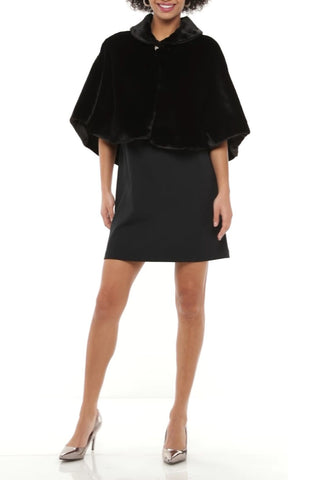 Nina Leonard Collared Cap Sleeve One Button Closure Solid Faux Fur Jacket - Glamourous Grace