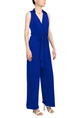 Nina Leonard V - Neck Pull Over Sleeveless Front Tie Waist Jersey Jumpsuit - Glamourous Grace