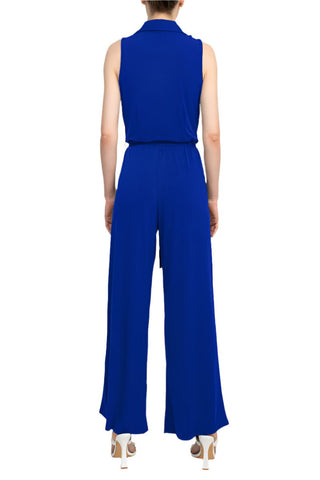 Nina Leonard V - Neck Pull Over Sleeveless Front Tie Waist Jersey Jumpsuit - Glamourous Grace