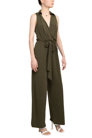 Nina Leonard V - Neck Pull Over Sleeveless Front Tie Waist Jersey Jumpsuit - Glamourous Grace