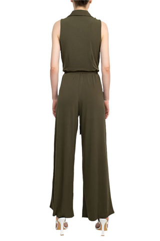 Nina Leonard V - Neck Pull Over Sleeveless Front Tie Waist Jersey Jumpsuit - Glamourous Grace
