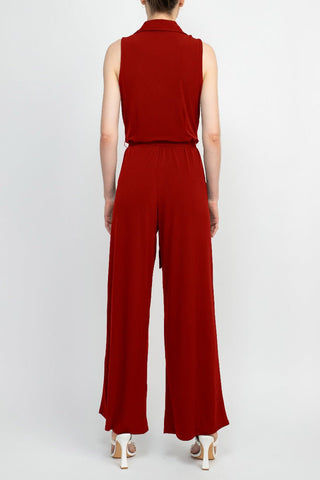 Nina Leonard V - Neck Pull Over Sleeveless Front Tie Waist Jersey Jumpsuit - Glamourous Grace