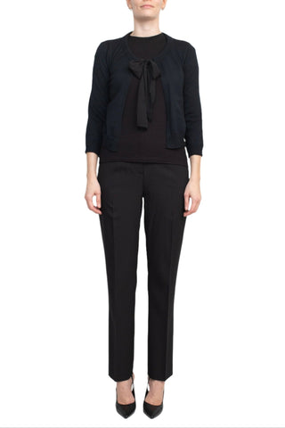 Nina Leonard Crew Neck Tie Neck 3/4 Sleeve Open Front Solid Rayon Bolero - Glamourous Grace