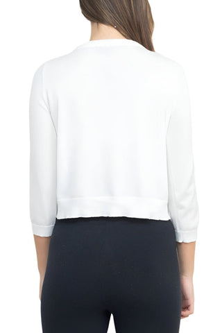 Nina Leonard Crew Neck Tie Neck 3/4 Sleeve Open Front Solid Rayon Bolero - Glamourous Grace