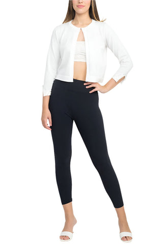 Nina Leonard Crew Neck Hook Closure 3/4 Sleeve Embellished Cuff Solid Knit Bolero - Glamourous Grace