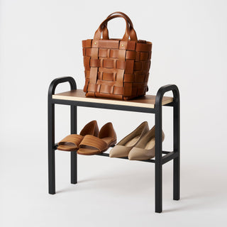 Shoe Organizer & Bench (18" H)  - Steel + Wood - By Baano
