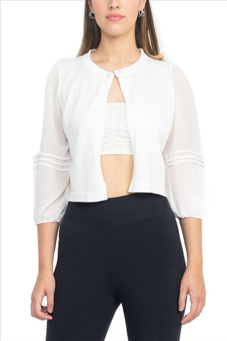 Nina Leonard Crew Neck Closure Knit Bodice 3/4 Chiffon Sleeve Solid Bolero - By Baano