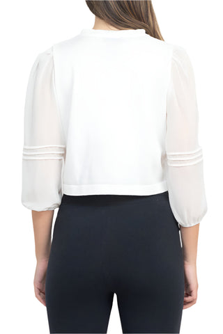 Nina Leonard Crew Neck Closure Knit Bodice 3/4 Chiffon Sleeve Solid Bolero - By Baano