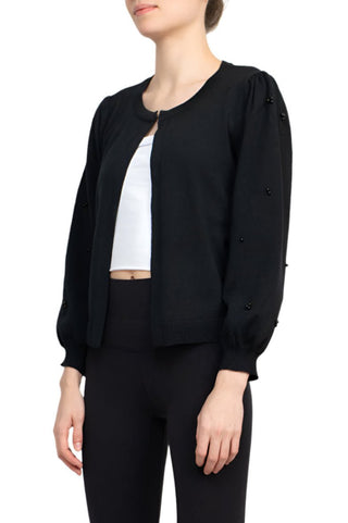Nina Leonard Crew Neck Hook Closure 3/4 Bishop Sleeves Knit Cardigan - Glamourous Grace