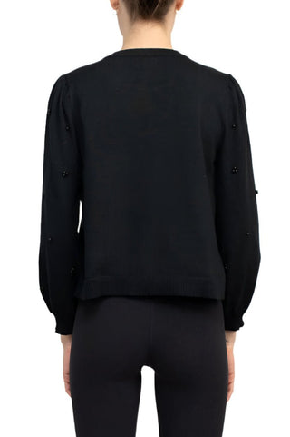 Nina Leonard Crew Neck Hook Closure 3/4 Bishop Sleeves Knit Cardigan - Glamourous Grace