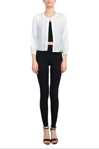 Nina Leonard Crew Neck Hook Closure 3/4 Bishop Sleeves Knit Cardigan - Glamourous Grace