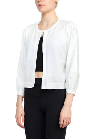 Nina Leonard Crew Neck Hook Closure 3/4 Bishop Sleeves Knit Cardigan - Glamourous Grace