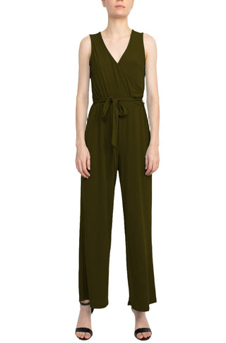 Nina Leonard V-Neck Sleeveless Front Tie Waist Jersey Jumpsuit - By Baano