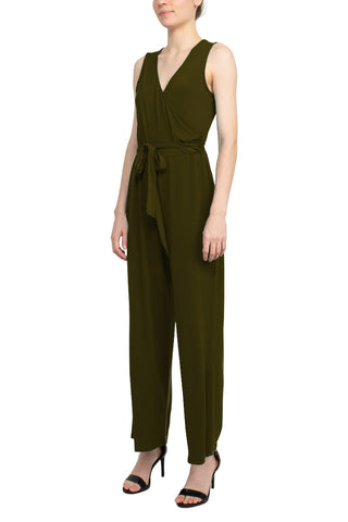 Nina Leonard V-Neck Sleeveless Front Tie Waist Jersey Jumpsuit - By Baano
