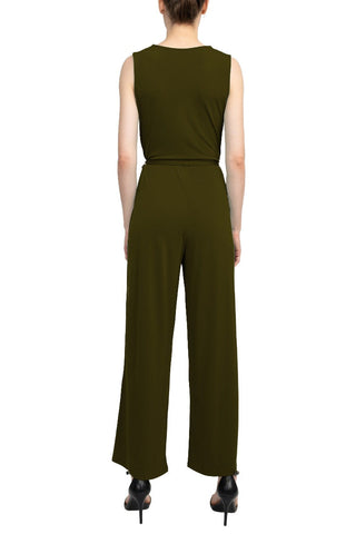 Nina Leonard V-Neck Sleeveless Front Tie Waist Jersey Jumpsuit - By Baano
