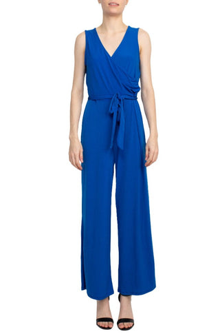 Nina Leonard V-Neck Sleeveless Front Tie Waist Jersey Jumpsuit - By Baano