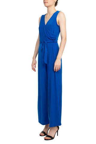 Nina Leonard V-Neck Sleeveless Front Tie Waist Jersey Jumpsuit - By Baano