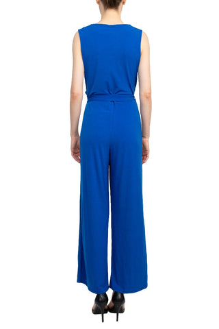 Nina Leonard V-Neck Sleeveless Front Tie Waist Jersey Jumpsuit - By Baano