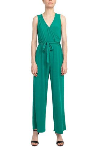 Nina Leonard V-Neck Sleeveless Front Tie Waist Jersey Jumpsuit - By Baano