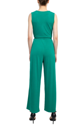 Nina Leonard V-Neck Sleeveless Front Tie Waist Jersey Jumpsuit - By Baano