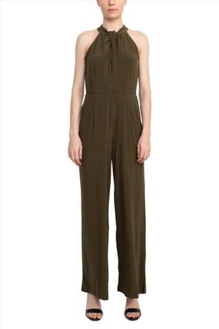 Nina Leonard Crossed Neck Sleeveless Keyhole Back Solid Jersey Jumpsuit - Glamourous Grace
