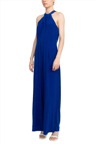 Nina Leonard Crossed Neck Sleeveless Keyhole Back Solid Jersey Jumpsuit - Glamourous Grace
