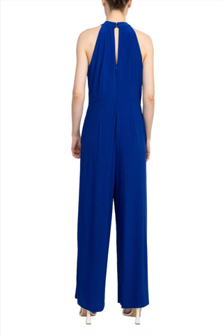 Nina Leonard Crossed Neck Sleeveless Keyhole Back Solid Jersey Jumpsuit - Glamourous Grace