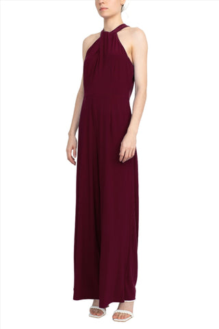 Nina Leonard Crossed Neck Sleeveless Keyhole Back Solid Jersey Jumpsuit - Glamourous Grace