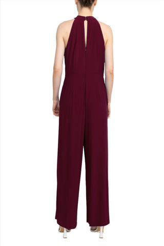 Nina Leonard Crossed Neck Sleeveless Keyhole Back Solid Jersey Jumpsuit - Glamourous Grace