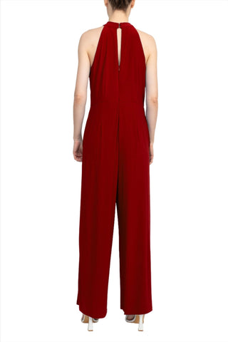 Nina Leonard Crossed Neck Sleeveless Keyhole Back Solid Jersey Jumpsuit - Glamourous Grace