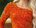 Rita One Sleeve Sequin Mini Dress - Burnt Orange Lady Black Tie