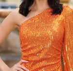 Size XS, Zena One Sleeve Sequin Mini Dress - Burnt Orange - FINAL SALE