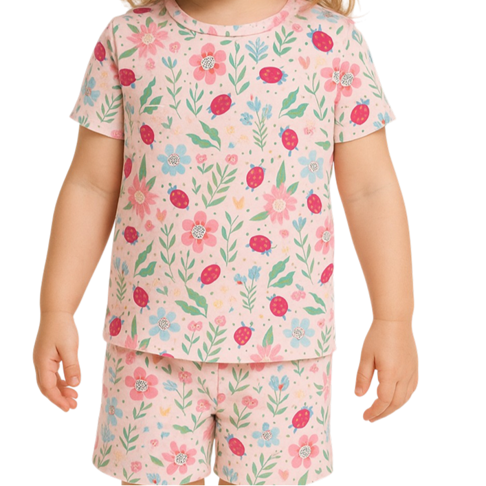 Ladybug Flower Garden Summer Pajama Set - By Baano