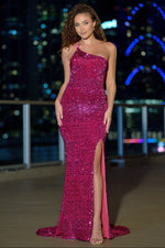 Stardust One Shoulder Sequin Gown - Fuchsia - FINAL SALE Lady Black Tie