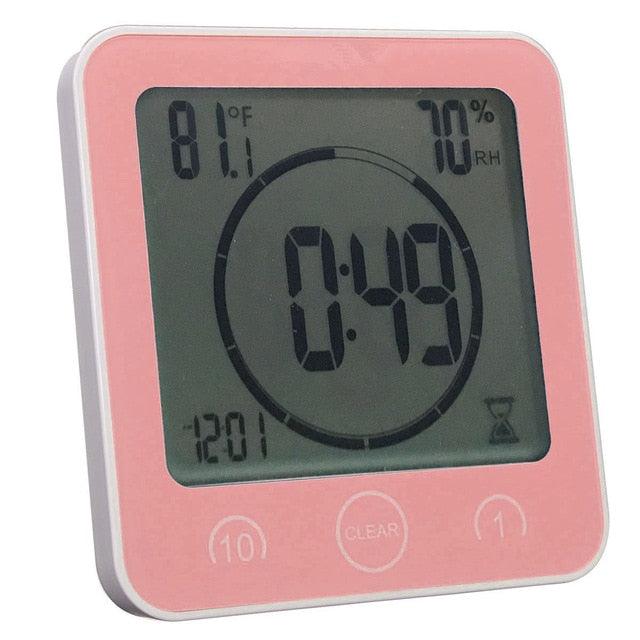 LCD Screen Waterproof Digital Bathroom Digital Bathroom Shower Kitchen Clock Timer with Alarm Waterproof for Water Splashes Visual Countdown Timer Time Management  Wall Clock Temperature Humidity Countdown Time Function Wash Shower Hanging Clocks Timer Stevvex