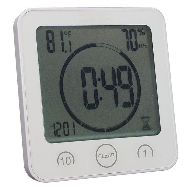 LCD Screen Waterproof Digital Bathroom Digital Bathroom Shower Kitchen Clock Timer with Alarm Waterproof for Water Splashes Visual Countdown Timer Time Management  Wall Clock Temperature Humidity Countdown Time Function Wash Shower Hanging Clocks Timer Stevvex