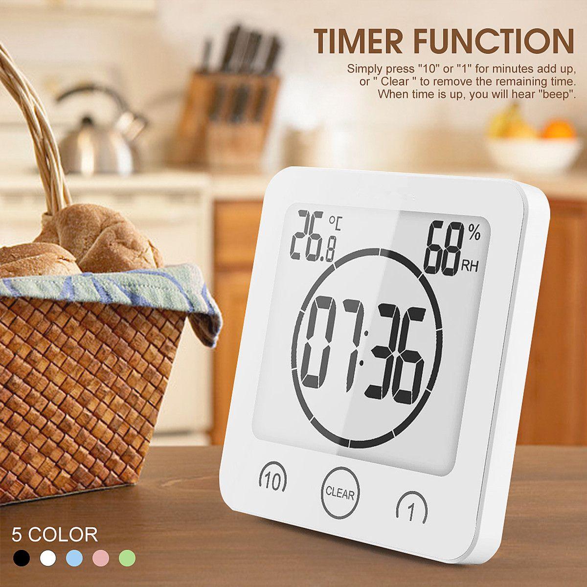 LCD Screen Waterproof Digital Bathroom Digital Bathroom Shower Kitchen Clock Timer with Alarm Waterproof for Water Splashes Visual Countdown Timer Time Management  Wall Clock Temperature Humidity Countdown Time Function Wash Shower Hanging Clocks Timer Stevvex