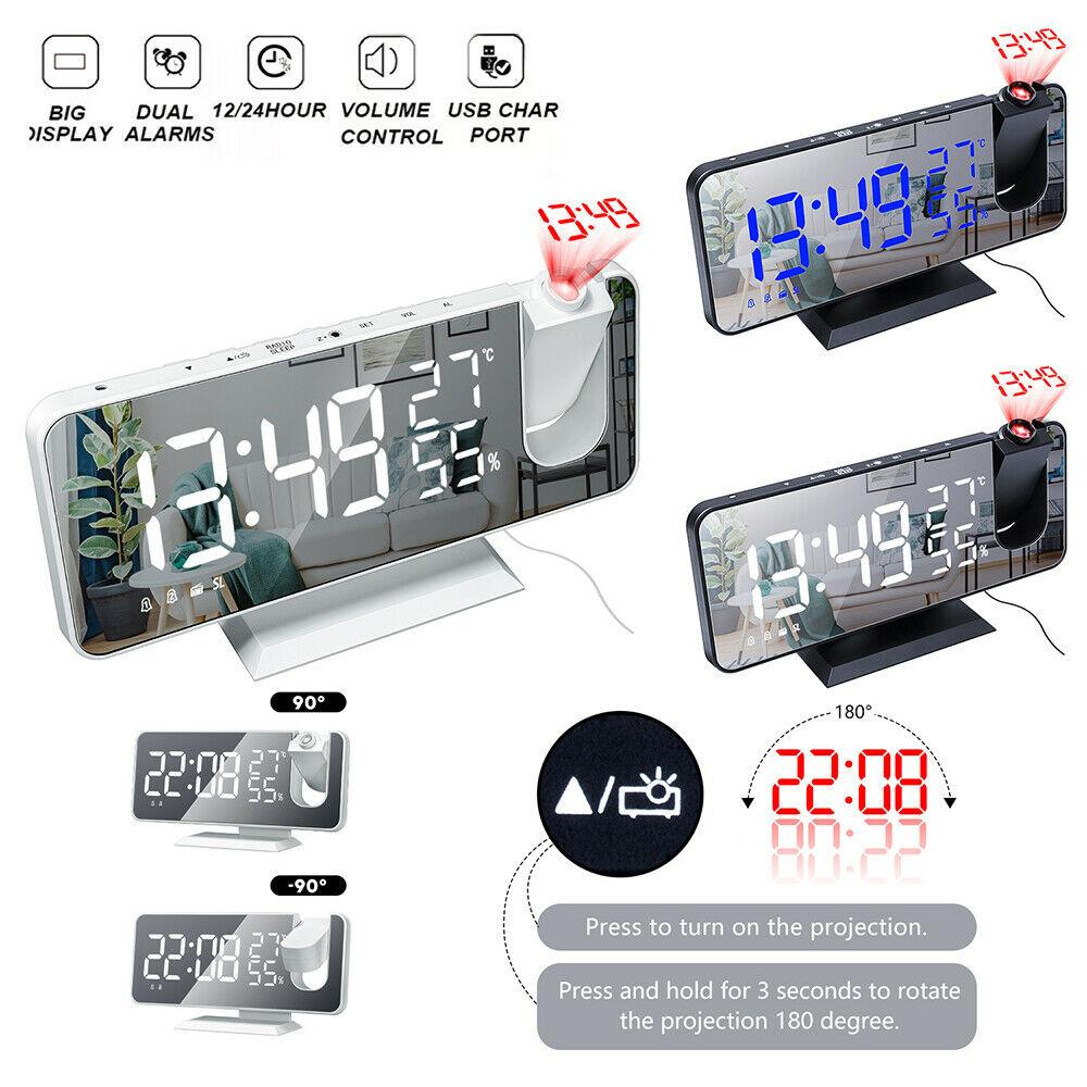 LED Digital Alarm Clock Projection Clock Radios Loud Ceiling Alarm Clock for Heavy Sleepers Snooze Dual Clock Bedside Dimmer with USB Charger Digital LED Clock FM Radio Table Electronic Desktop Clocks USB Wake Up FM Radio Time Projector Snooze Function Stevvex