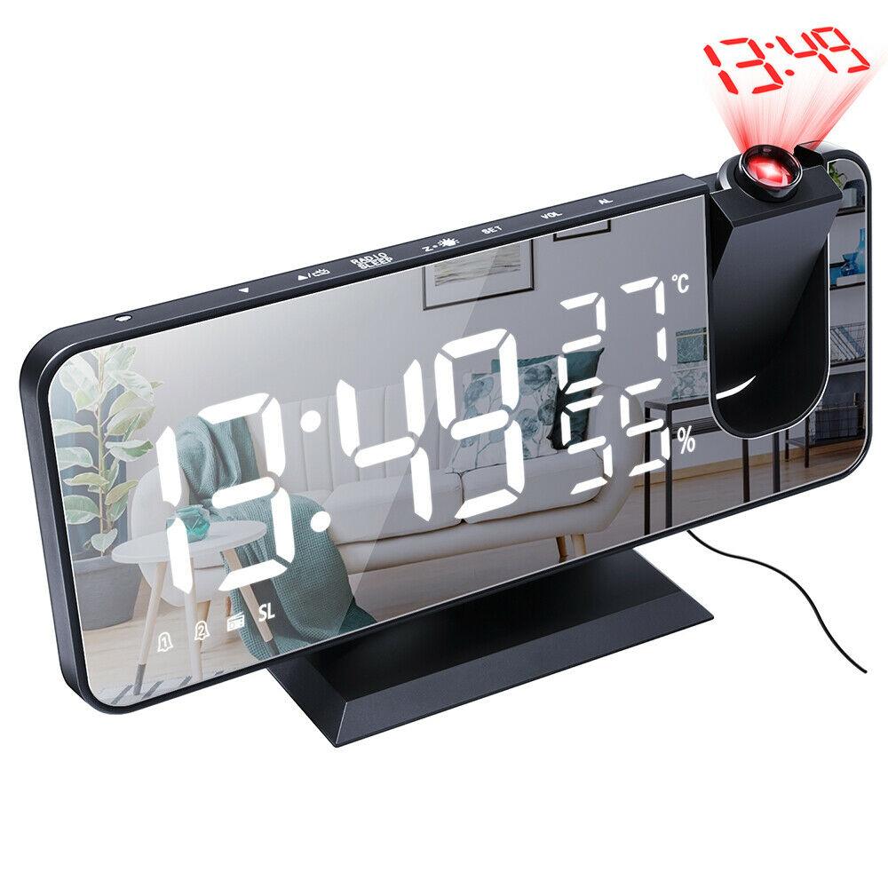 LED Digital Alarm Clock Projection Clock Radios Loud Ceiling Alarm Clock for Heavy Sleepers Snooze Dual Clock Bedside Dimmer with USB Charger Digital LED Clock FM Radio Table Electronic Desktop Clocks USB Wake Up FM Radio Time Projector Snooze Function Stevvex