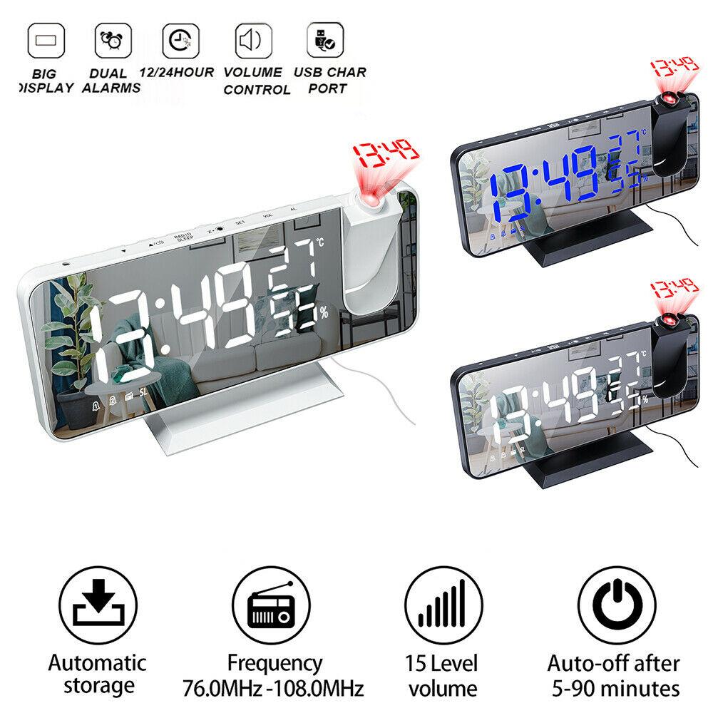 LED Digital Alarm Clock Projection Clock Radios Loud Ceiling Alarm Clock for Heavy Sleepers Snooze Dual Clock Bedside Dimmer with USB Charger Digital LED Clock FM Radio Table Electronic Desktop Clocks USB Wake Up FM Radio Time Projector Snooze Function Stevvex