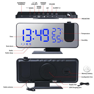 LED Digital Alarm Clock Projection Clock Radios Loud Ceiling Alarm Clock for Heavy Sleepers Snooze Dual Clock Bedside Dimmer with USB Charger Digital LED Clock FM Radio Table Electronic Desktop Clocks USB Wake Up FM Radio Time Projector Snooze Function Stevvex