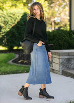 Lee A-Line Raw Hem Midi Skirt