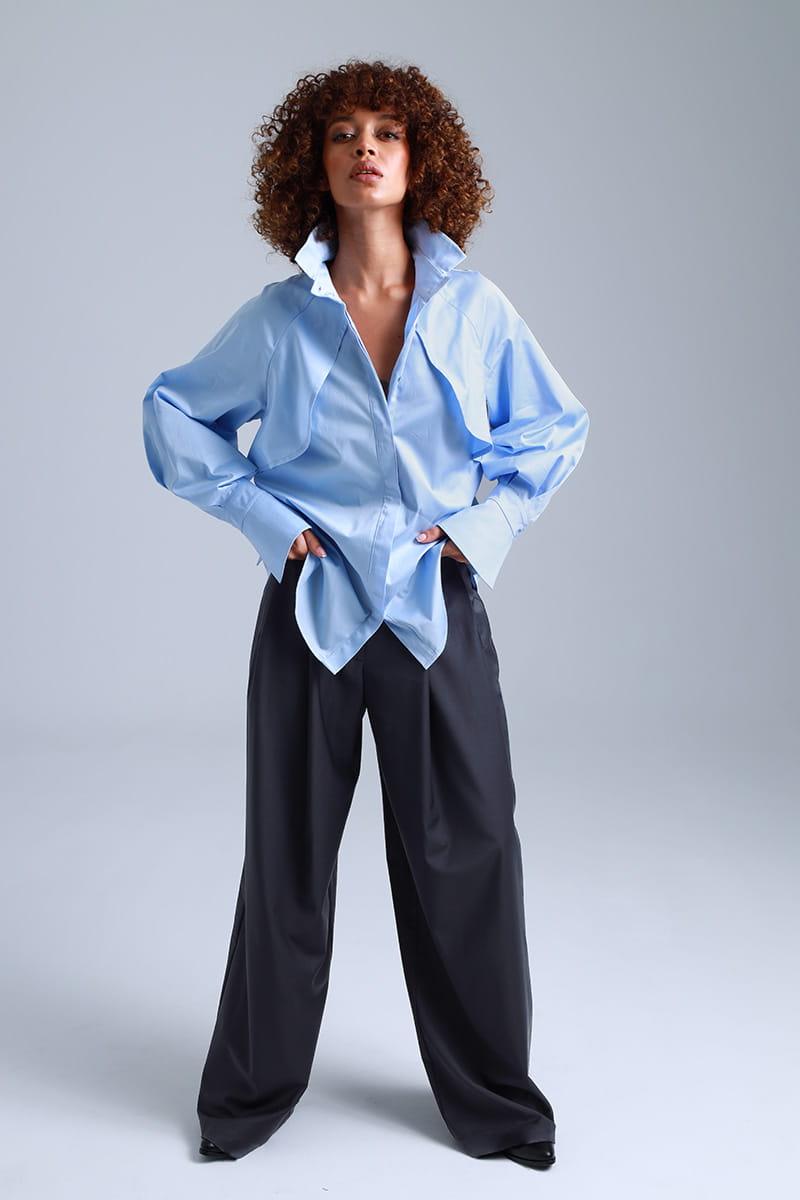 Diva Business Style Blue Organic Cotton Shirt ETNA