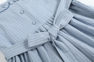 Light Blue Pinstripe Smocked Ruffle Dress