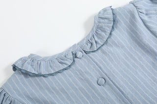 Light Blue Pinstripe Smocked Ruffle Dress