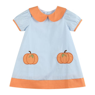 Light Blue Pumpkin Applique Collared Dress