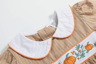 Light Brown Pumpkin Smocked Collared Dress
