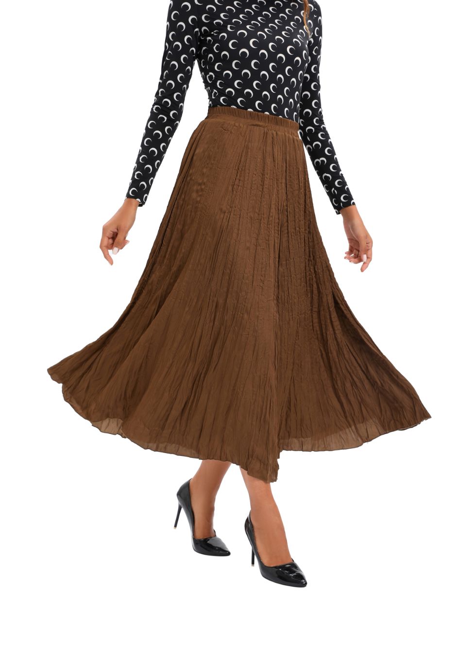Lightweight Wrinkle Midi Skirt (One Size)