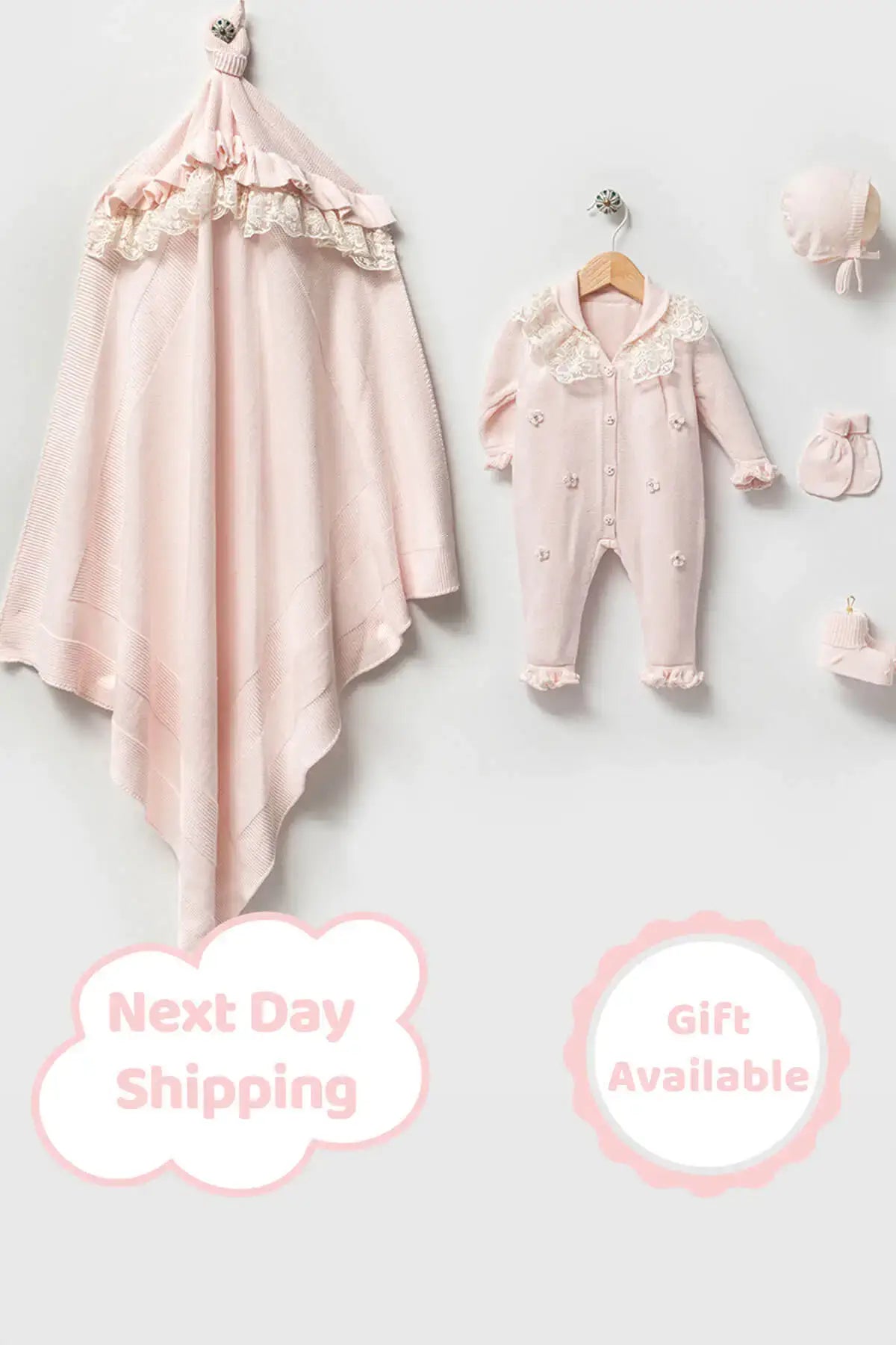 Lily Pink Newborn Girl Coming Home Set (5 Pcs) - By Baano