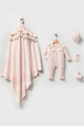 Lily Pink Newborn Girl Coming Home Set (5 Pcs) - By Baano